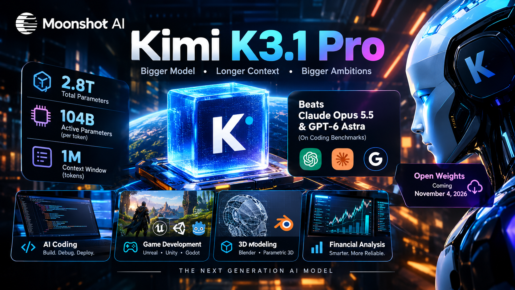 Moonshot AI Launches Kimi K3.1 Pro: 2.8 Trillion Parameters, 1M Context Window and a Challenge to GPT-6 Astra