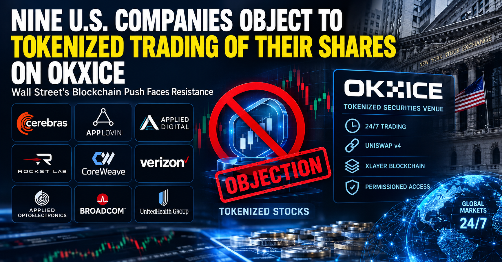 Nine Companies Object to OKXICE Tokenized Stock Trading as Wall Street's Blockchain Push Faces Resistance