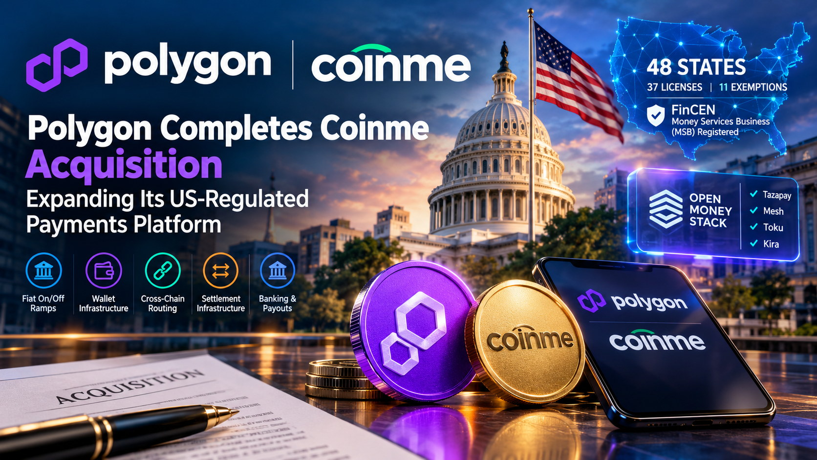 Polygon Completes Coinme Acquisition, Expanding Its US-Regulated Payments Platform